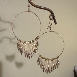 Chic Gold and Cream Beaded Hoop Earrings